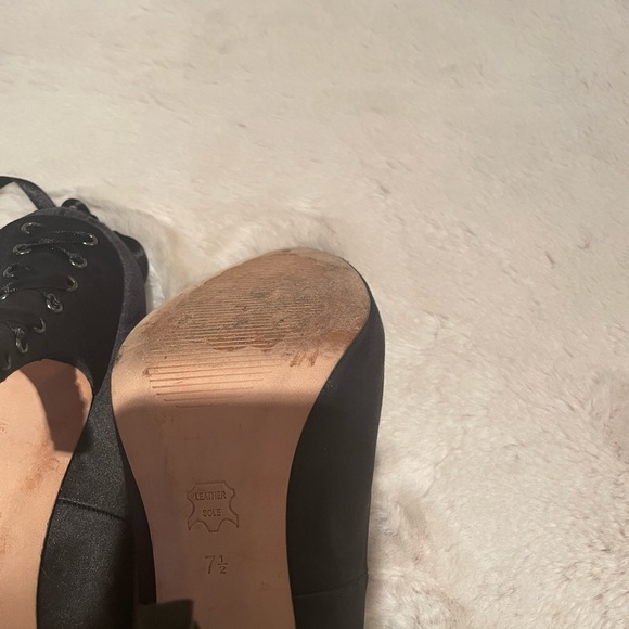 BCBG MaxAzria Anya Black Satin Peep Toe Heels - Picture 5 of 6